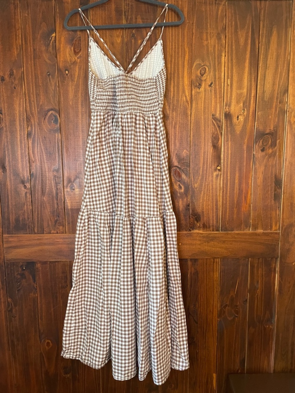 Kimchi Blue Brown Gingham Smocked Maxi Dress SzL - Picture 3 of 12